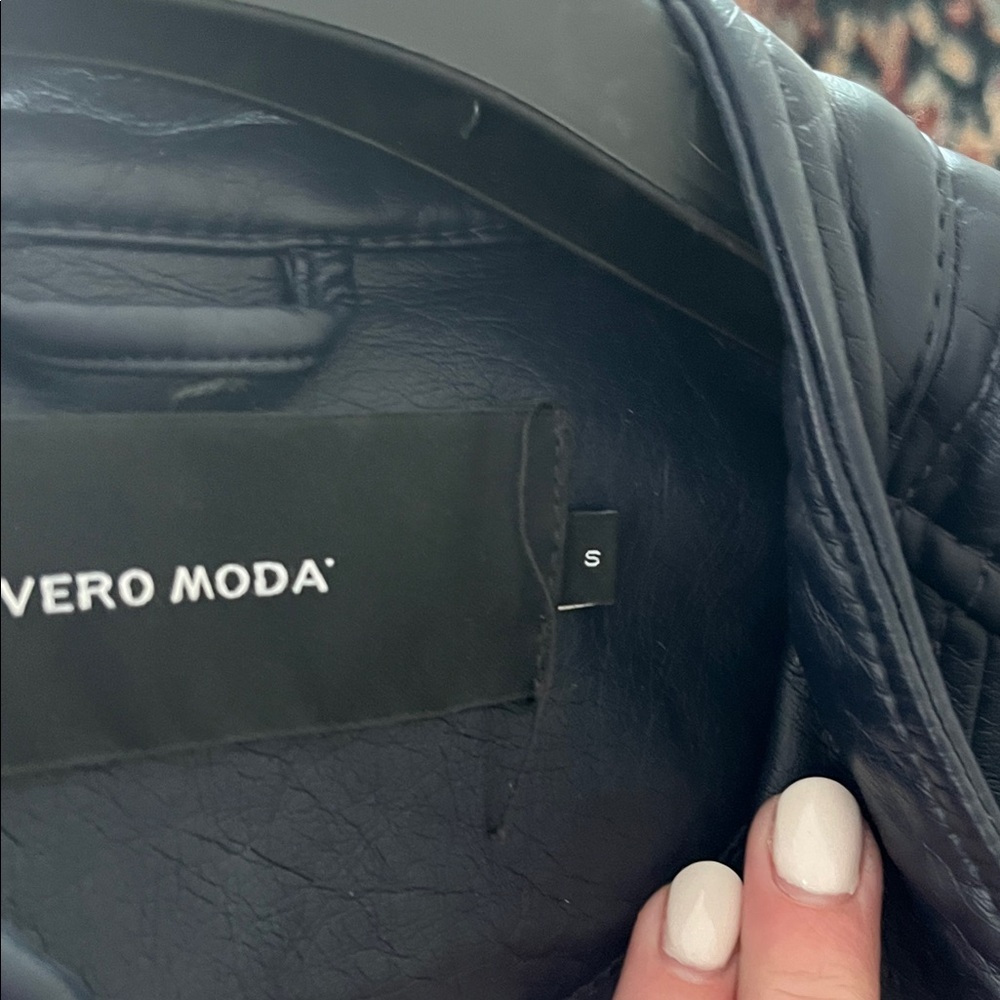 Vero Moda Women's Navy Faux Leather Jacket - Picture 3 of 5